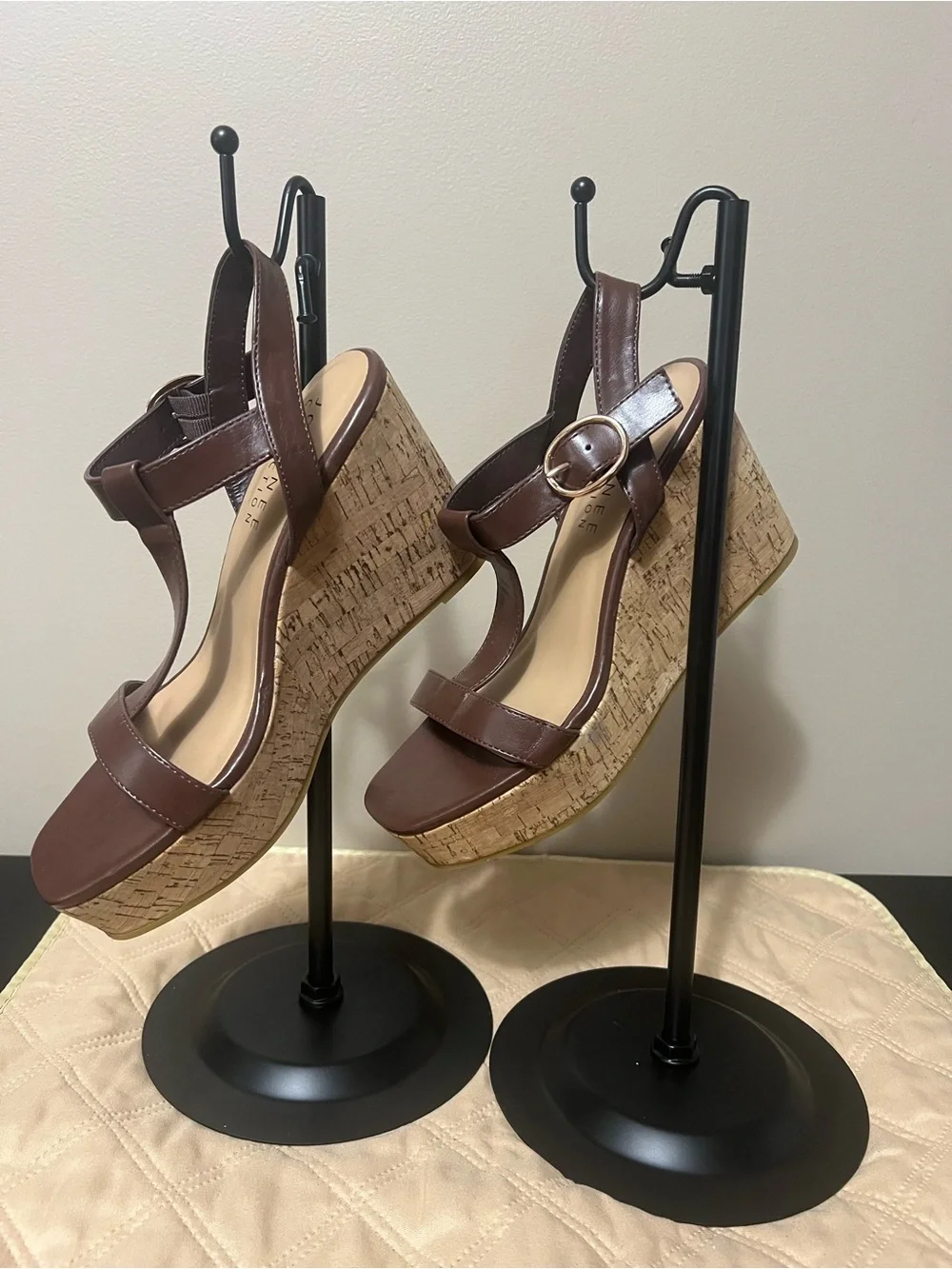 Journee Collection Brown Cork Platform Wedge Sandals